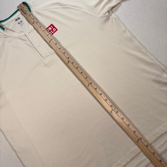 Uniqlo Roger Federer Tennis Polo Men's L Cream RF 2021 Doha Dubai Qatar Henley - Picture 11 of 16